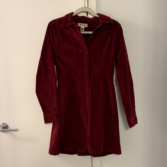 NWT Madewell Long-Sleeve Seamed Mini Dress Corduroy Burgundy Size 4 - Picture 2 of 3